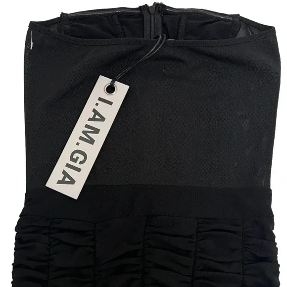 I.AM.GIA Ophelia Jumpsuit Ruched Mesh Strapless Stretch Black Sexy Chic Size S - Picture 7 of 14